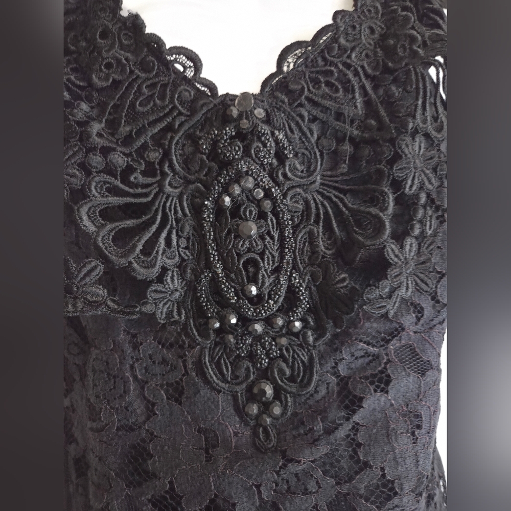 Scott McClintock Elegant Black Lace Dress. Long Asymmetric Black Cocktail Dress - Picture 10 of 13